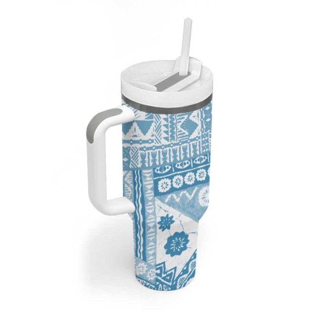 Blue Bula Fiji Masi Tapa Custom Stanley Quencher 40Oz Stainless Steel Tumbler With Handle - Image 2