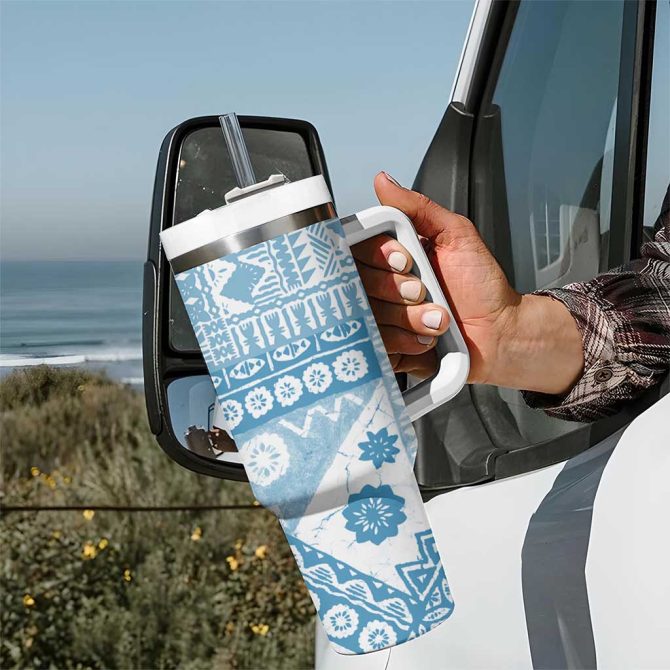 Blue Bula Fiji Masi Tapa Custom Stanley Quencher 40Oz Stainless Steel Tumbler With Handle - Image 7