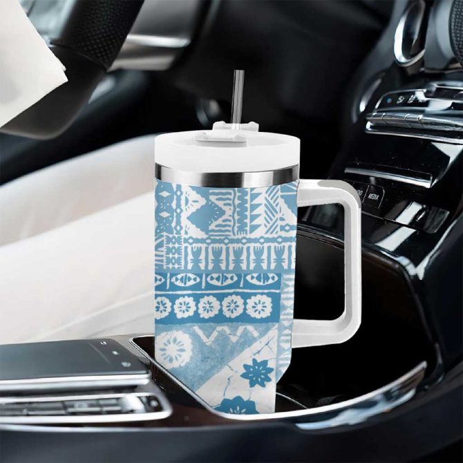 Blue Bula Fiji Masi Tapa Custom Stanley Quencher 40Oz Stainless Steel Tumbler With Handle - Image 8