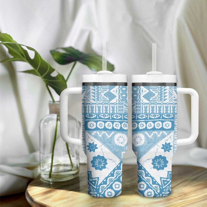 Blue Bula Fiji Masi Tapa Custom Stanley Quencher 40Oz Stainless Steel Tumbler With Handle - Image 9