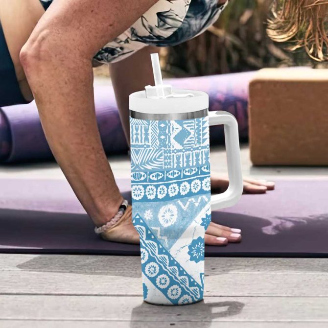 Blue Bula Fiji Masi Tapa Custom Stanley Quencher 40Oz Stainless Steel Tumbler With Handle - Image 6