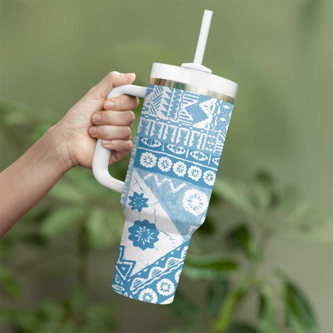 Blue Bula Fiji Masi Tapa Custom Stanley Quencher 40Oz Stainless Steel Tumbler With Handle - Image 3