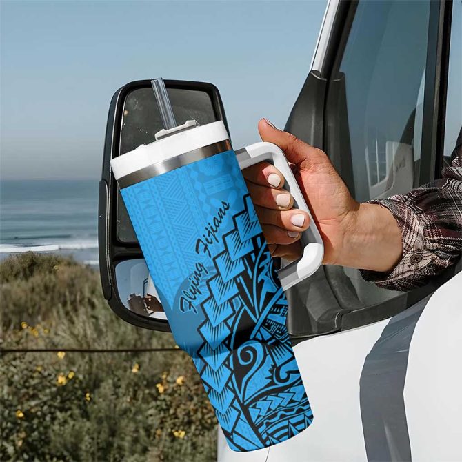 Blue Fiji Rugby Kaiviti Fijian Tribal World Cup Custom Stanley Quencher 40Oz Stainless Steel Tumbler With Handle - Image 7