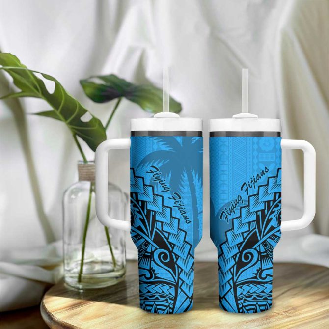 Blue Fiji Rugby Kaiviti Fijian Tribal World Cup Custom Stanley Quencher 40Oz Stainless Steel Tumbler With Handle - Image 9