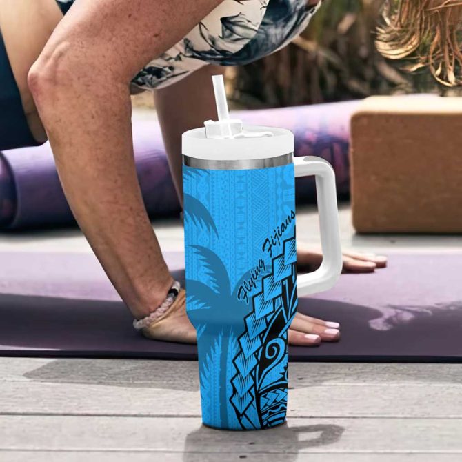 Blue Fiji Rugby Kaiviti Fijian Tribal World Cup Custom Stanley Quencher 40Oz Stainless Steel Tumbler With Handle - Image 6