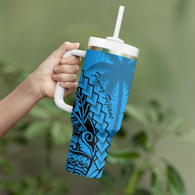 Blue Fiji Rugby Kaiviti Fijian Tribal World Cup Custom Stanley Quencher 40Oz Stainless Steel Tumbler With Handle - Image 3