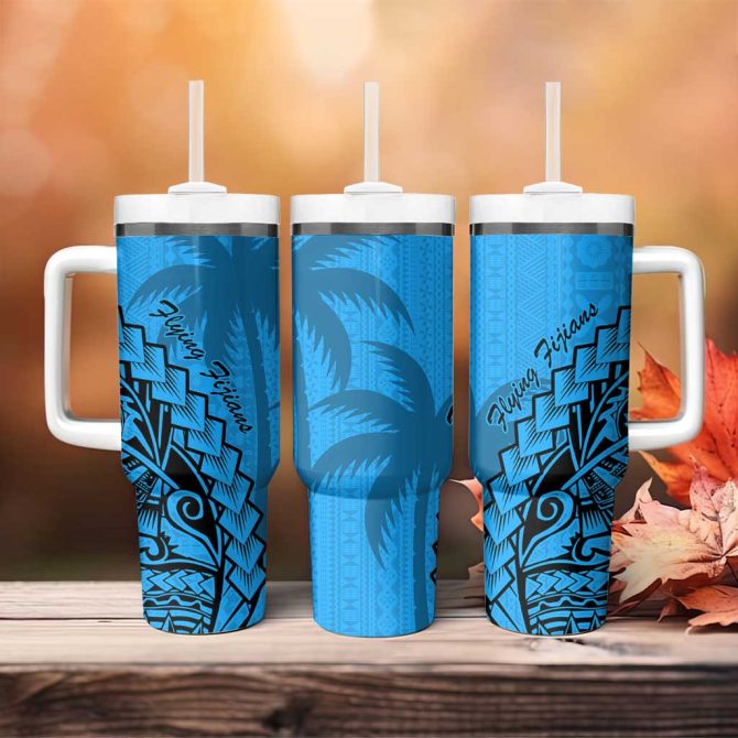 Blue Fiji Rugby Kaiviti Fijian Tribal World Cup Custom Stanley Quencher 40Oz Stainless Steel Tumbler With Handle - Image 4