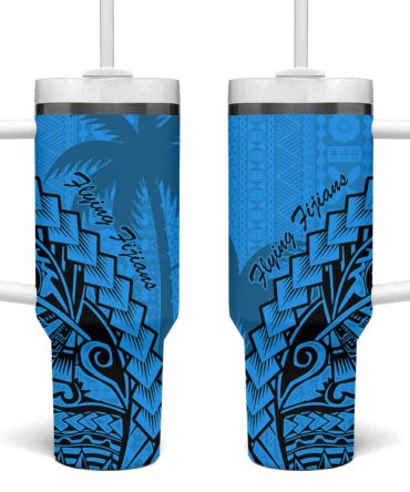 Blue Fiji Rugby Kaiviti Fijian Tribal World Cup Custom Stanley Quencher 40Oz Stainless Steel Tumbler With Handle