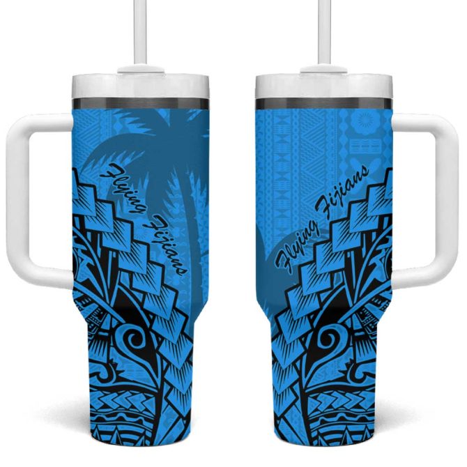 Blue Fiji Rugby Kaiviti Fijian Tribal World Cup Custom Stanley Quencher 40Oz Stainless Steel Tumbler With Handle