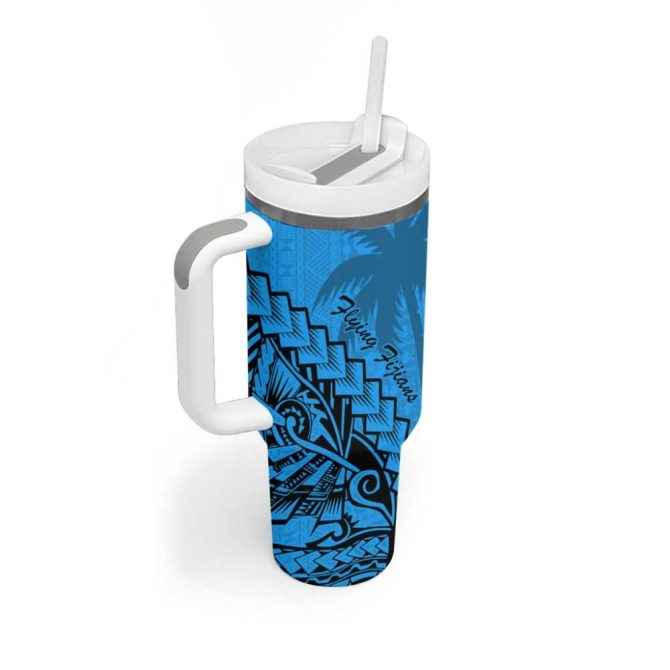 Blue Fiji Rugby Kaiviti Fijian Tribal World Cup Custom Stanley Quencher 40Oz Stainless Steel Tumbler With Handle - Image 2