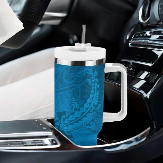 Blue Gradient Polynesia Hawaiian Tribal Hammerhead Shark Tattoo Custom Stanley Quencher 40Oz Stainless Steel Tumbler With Handle - Image 8