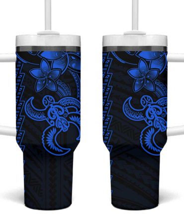 Blue Hawaiian Kakau Turtle Polynesian Tribal Custom Stanley Quencher 40Oz Stainless Steel Tumbler With Handle