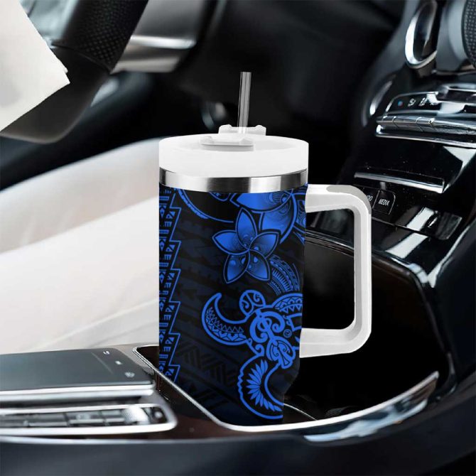 Blue Hawaiian Kakau Turtle Polynesian Tribal Custom Stanley Quencher 40Oz Stainless Steel Tumbler With Handle - Image 8