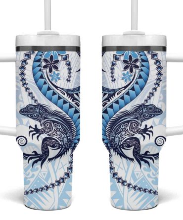 Blue Maori Tuatara Luxury Pastel Custom Stanley Quencher 40Oz Stainless Steel Tumbler With Handle