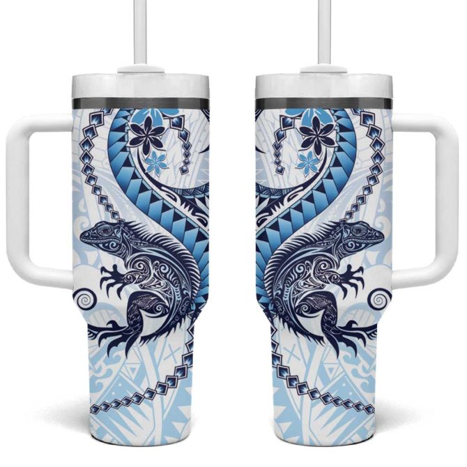 Blue Maori Tuatara Luxury Pastel Custom Stanley Quencher 40Oz Stainless Steel Tumbler With Handle