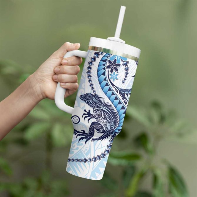 Blue Maori Tuatara Luxury Pastel Custom Stanley Quencher 40Oz Stainless Steel Tumbler With Handle - Image 3