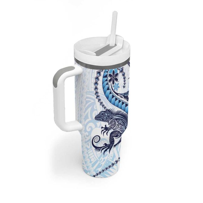 Blue Maori Tuatara Luxury Pastel Custom Stanley Quencher 40Oz Stainless Steel Tumbler With Handle - Image 2