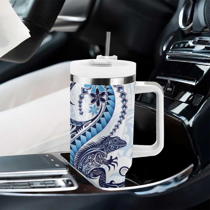 Blue Maori Tuatara Luxury Pastel Custom Stanley Quencher 40Oz Stainless Steel Tumbler With Handle - Image 8