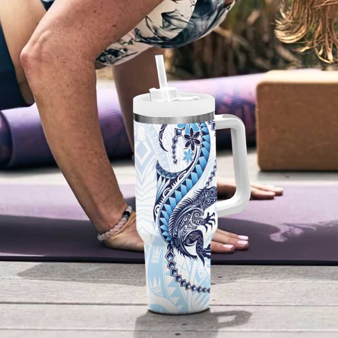 Blue Maori Tuatara Luxury Pastel Custom Stanley Quencher 40Oz Stainless Steel Tumbler With Handle - Image 6