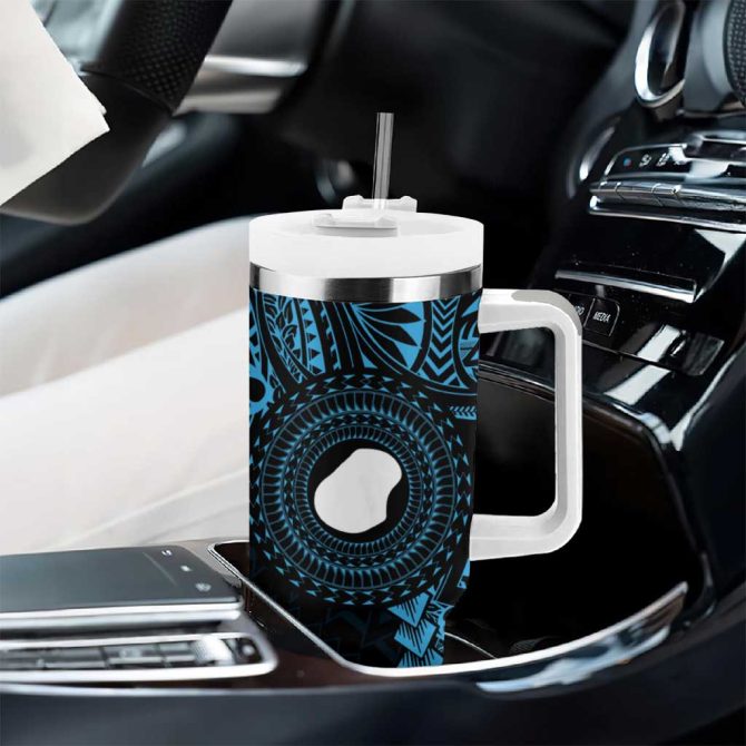 Blue Nauru Naoero Map With Polynesian Tropical Flowers Custom Stanley Quencher 40Oz Stainless Steel Tumbler With Handle - Image 8