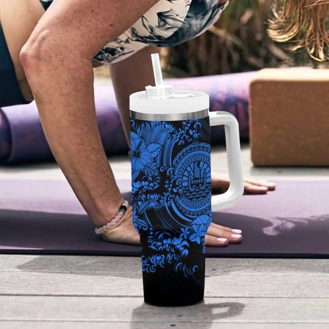 Blue Polynesian Tahiti Island The Wave Of Water Custom Stanley Quencher 40Oz Stainless Steel Tumbler With Handle - Image 6