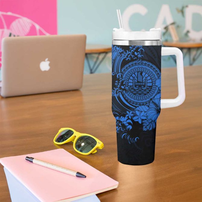 Blue Polynesian Tahiti Island The Wave Of Water Custom Stanley Quencher 40Oz Stainless Steel Tumbler With Handle - Image 5