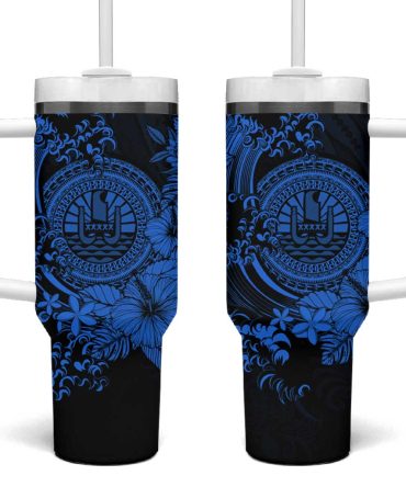 Blue Polynesian Tahiti Island The Wave Of Water Custom Stanley Quencher 40Oz Stainless Steel Tumbler With Handle