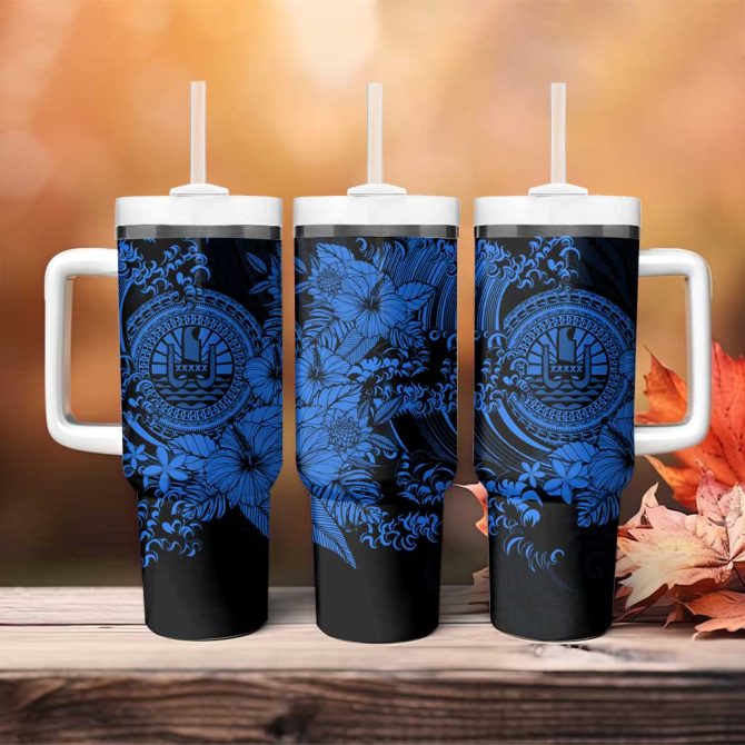 Blue Polynesian Tahiti Island The Wave Of Water Custom Stanley Quencher 40Oz Stainless Steel Tumbler With Handle - Image 4