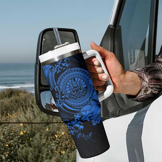 Blue Polynesian Tahiti Island The Wave Of Water Custom Stanley Quencher 40Oz Stainless Steel Tumbler With Handle - Image 7