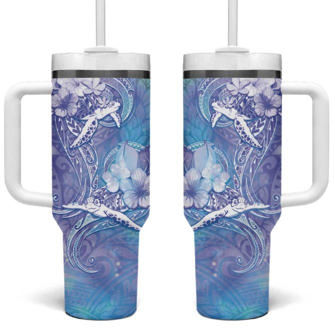 Blue Sea Turtle Heart Love Custom Stanley Quencher 40Oz Stainless Steel Tumbler With Handle