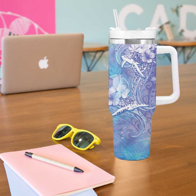 Blue Sea Turtle Heart Love Custom Stanley Quencher 40Oz Stainless Steel Tumbler With Handle - Image 5