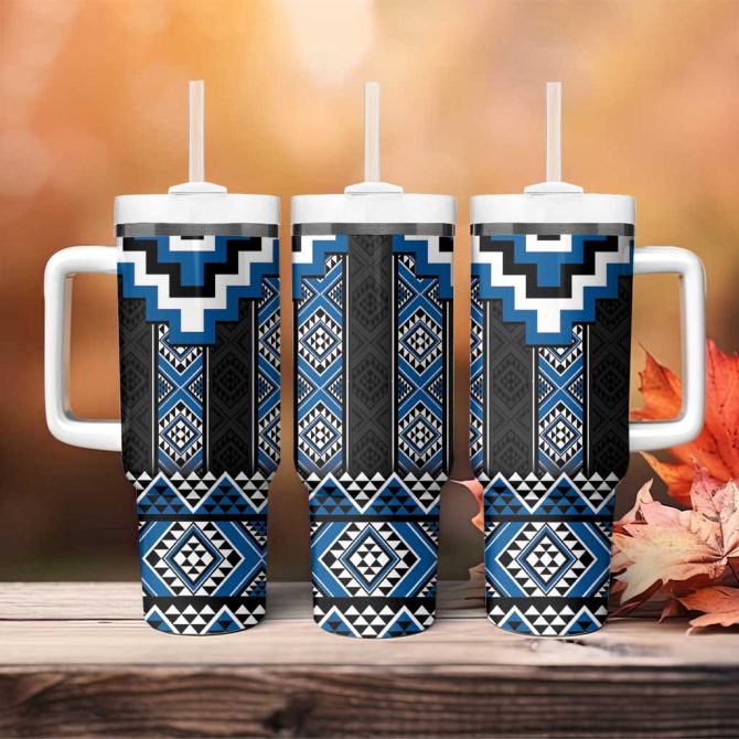 Blue Taniko Aotearoa Niho Taniwha Mix Poutama Custom Stanley Quencher 40Oz Stainless Steel Tumbler With Handle - Image 4
