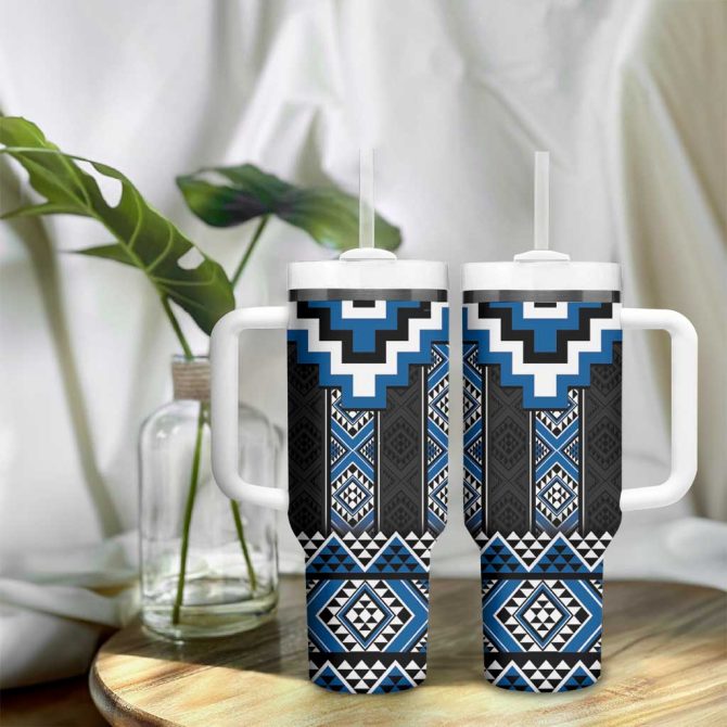 Blue Taniko Aotearoa Niho Taniwha Mix Poutama Custom Stanley Quencher 40Oz Stainless Steel Tumbler With Handle - Image 9