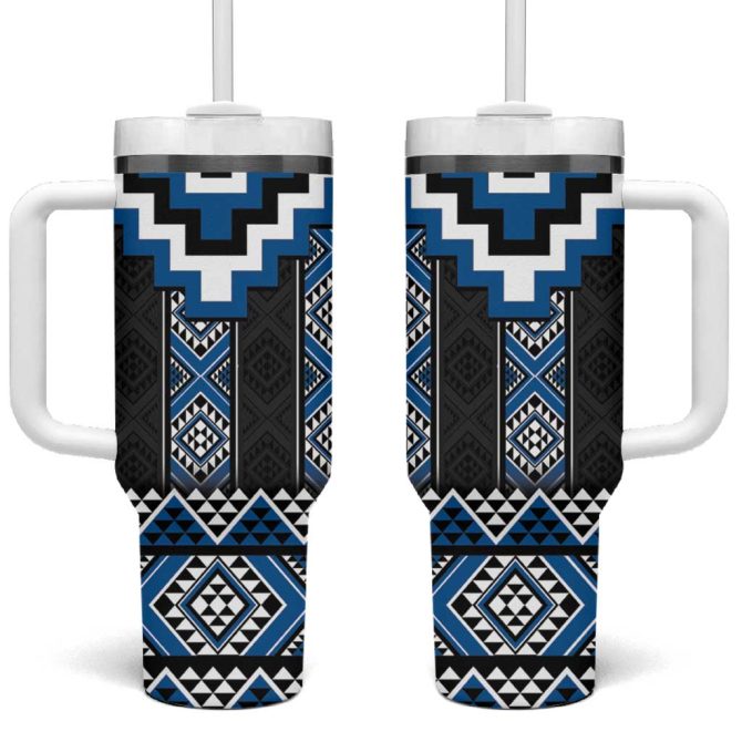 Blue Taniko Aotearoa Niho Taniwha Mix Poutama Custom Stanley Quencher 40Oz Stainless Steel Tumbler With Handle