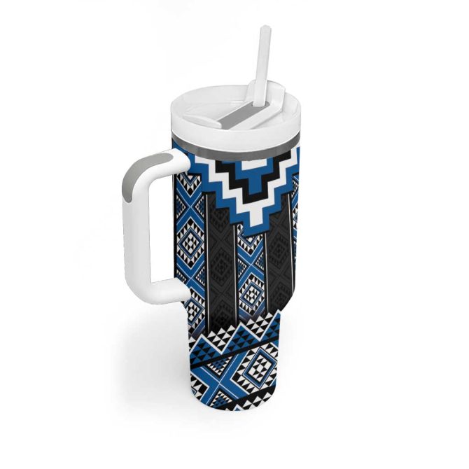 Blue Taniko Aotearoa Niho Taniwha Mix Poutama Custom Stanley Quencher 40Oz Stainless Steel Tumbler With Handle - Image 2