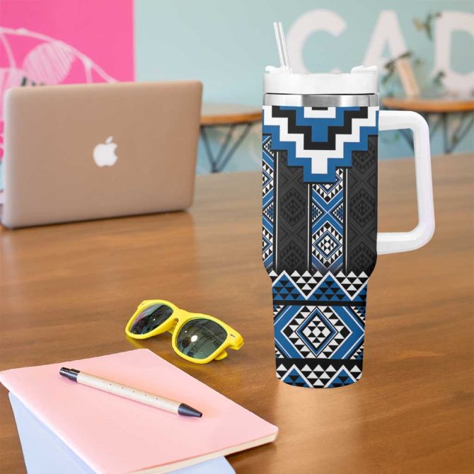 Blue Taniko Aotearoa Niho Taniwha Mix Poutama Custom Stanley Quencher 40Oz Stainless Steel Tumbler With Handle - Image 5