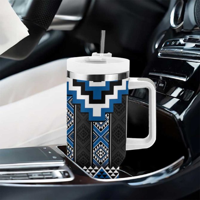 Blue Taniko Aotearoa Niho Taniwha Mix Poutama Custom Stanley Quencher 40Oz Stainless Steel Tumbler With Handle - Image 8