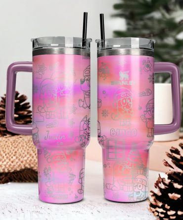 Bluey And Bingo Cartoon Custom Stanley Quencher 40Oz Stainless Steel Tumbler With Handle