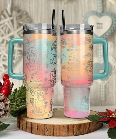 Bluey And Bingo Cartoon Custom Stanley Quencher 40Oz Stainless Steel Tumbler With Handle
