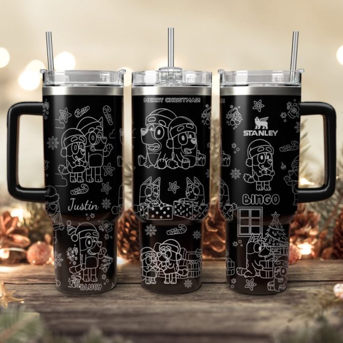 Bluey And Bingo Cartoon Custom Stanley Quencher 40Oz Stainless Steel Tumbler With Handle