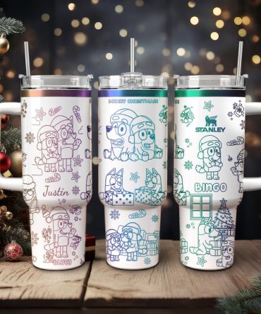 Bluey And Bingo Cartoon Custom Stanley Quencher 40Oz Stainless Steel Tumbler With Handle