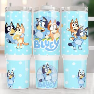 Bluey And Bingo Heeler Cartoon Custom Stanley Quencher 40Oz Stainless Steel Tumbler With Handle