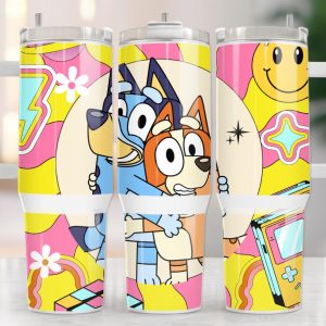 Bluey And Bingo Heeler Cartoon Custom Stanley Quencher 40Oz Stainless Steel Tumbler With Handle