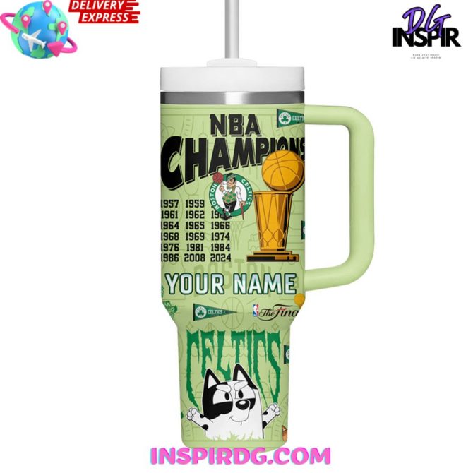 Bluey And Boston Celtics Nba Custom Stanley Quencher 40Oz Stainless Steel Tumbler - Image 3