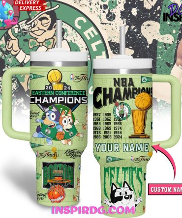 Bluey And Boston Celtics Nba Custom Stanley Quencher 40Oz Stainless Steel Tumbler