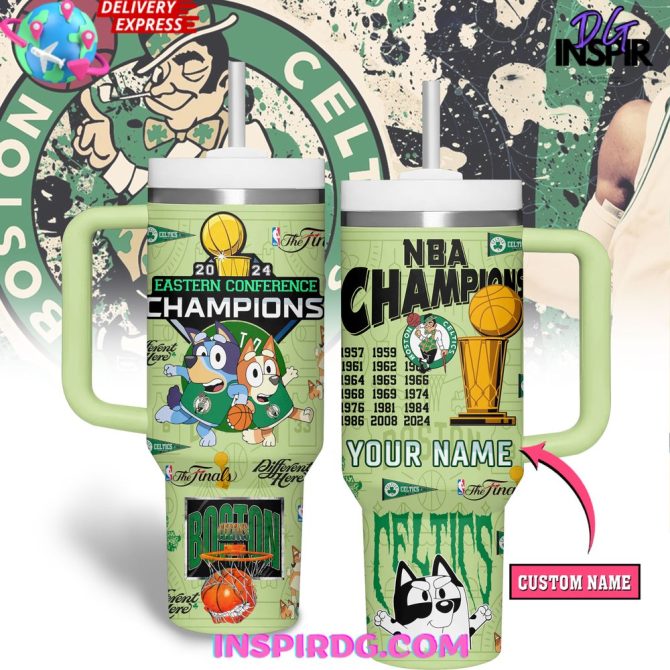Bluey And Boston Celtics Nba Custom Stanley Quencher 40Oz Stainless Steel Tumbler