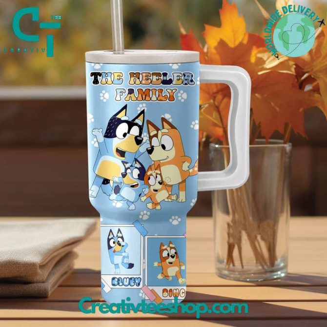 Bluey Cartoon Custom Stanley Quencher 40Oz Stainless Steel Tumbler With Handle - Image 3