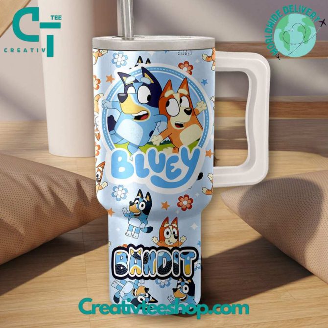Bluey Cartoon Custom Stanley Quencher 40Oz Stainless Steel Tumbler With Handle - Image 2