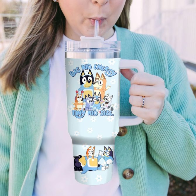 Bluey Cartoon Custom Stanley Quencher 40Oz Stainless Steel Tumbler With Handle - Image 5