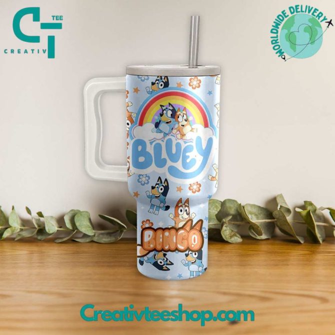Bluey Cartoon Custom Stanley Quencher 40Oz Stainless Steel Tumbler With Handle - Image 3